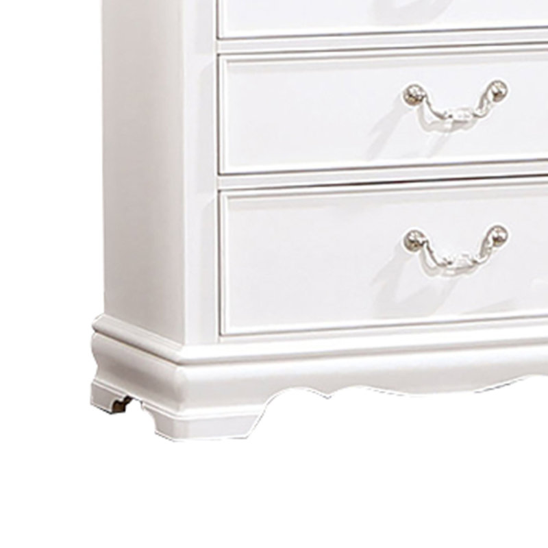 Commode haute 48 po Alci, 5 tiroirs, bois sculpté, nickel, blanc