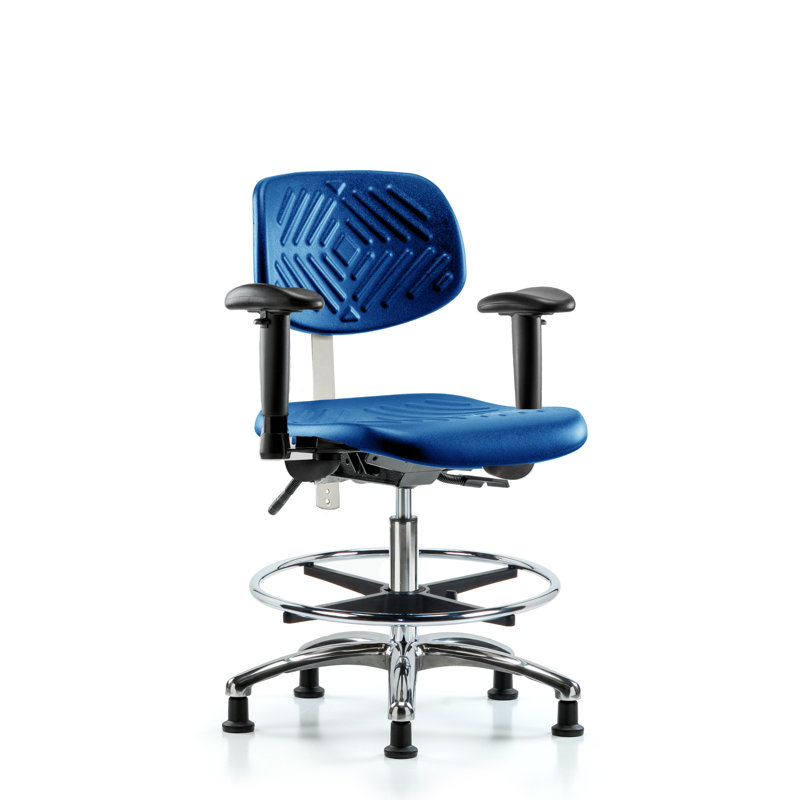 Chaise de salle blanche en polyuréthane classe 100 - hauteur de banc moyenne, Patins, Bleu, Yes