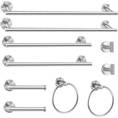 10 Piece Brushed Nickel Bathroom Hardware Set, 24 Inch Brushed Nickel Towel Bar Towel Ring Toilet Paper Holder Robe Towel Hook, SUS304 Stainless Steel -  Toledo Bath & Kitchen, mjjB09TVJWVBG