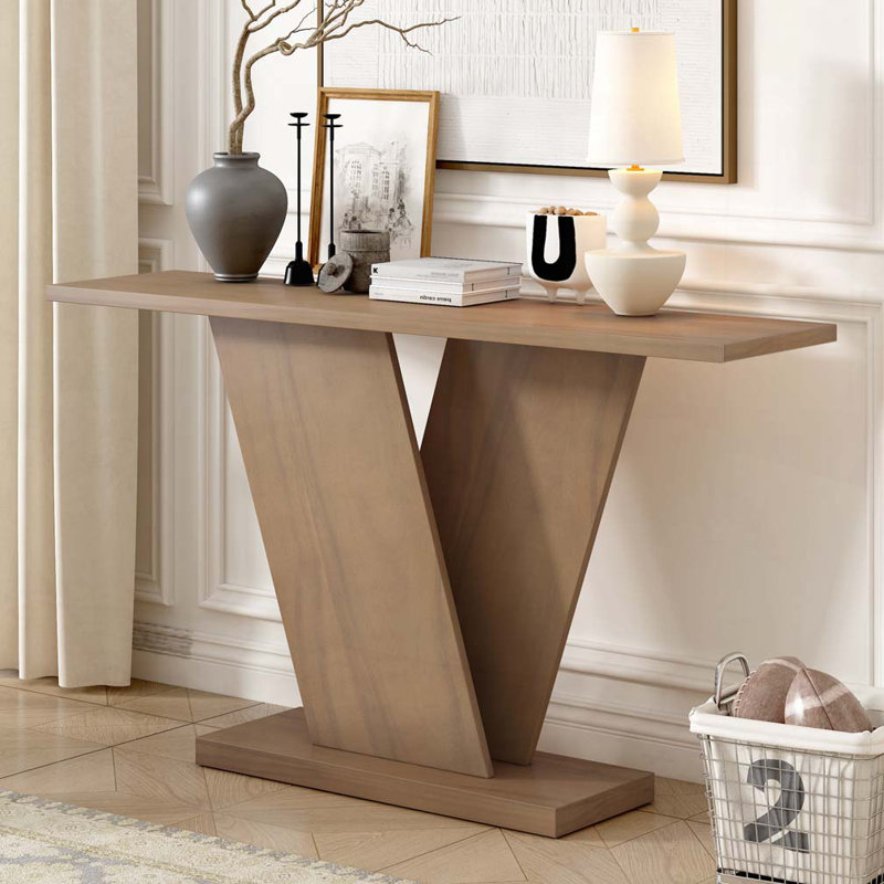 59.8" Entryway Console Table with V-Base Design, Brown