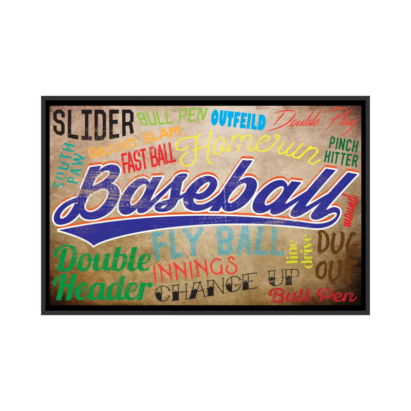 " Baseball Slang " by 5by5collective, 18" H x 26" W x 1.5" D, No Mat, Black Framed Canvas