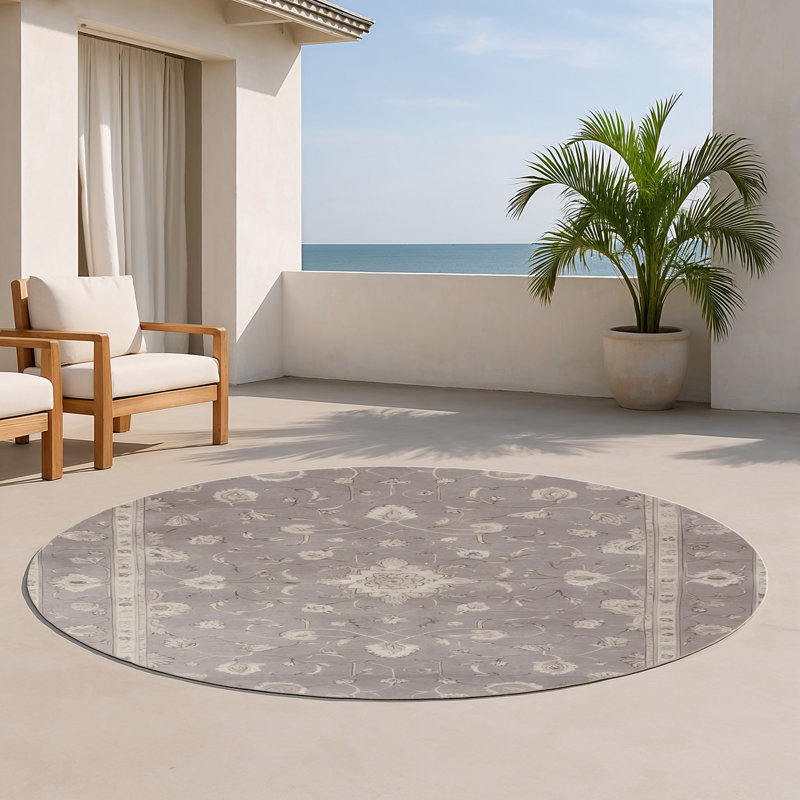 Tapis gris d'intérieur et d'extérieur Tabriz, Rond 5 pi