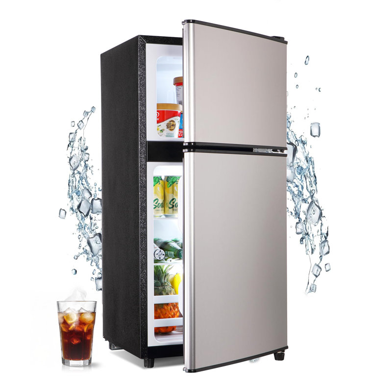 Mini Refrigerator 3.2 Cu.Ft with Freezer, Adjustable Thermostat Removable Glass Shelves, Quiet Energy-Saving Small Fridge for Apartment Dorm Office Kitchen, Silver