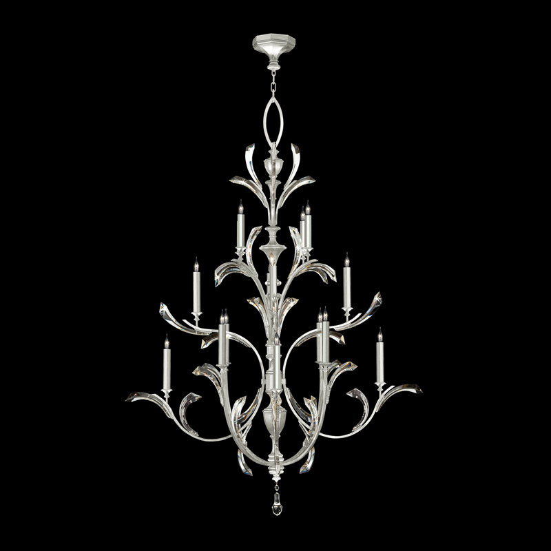 Beveled Arcs 16 - Light Chandelier, Silver Leaf