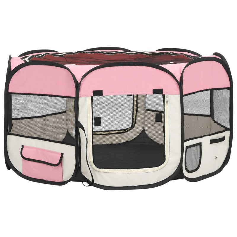 Enclos d'exercice en tissu, Rose / crème, H 24 po x l 49,2 po x P 49,2 po