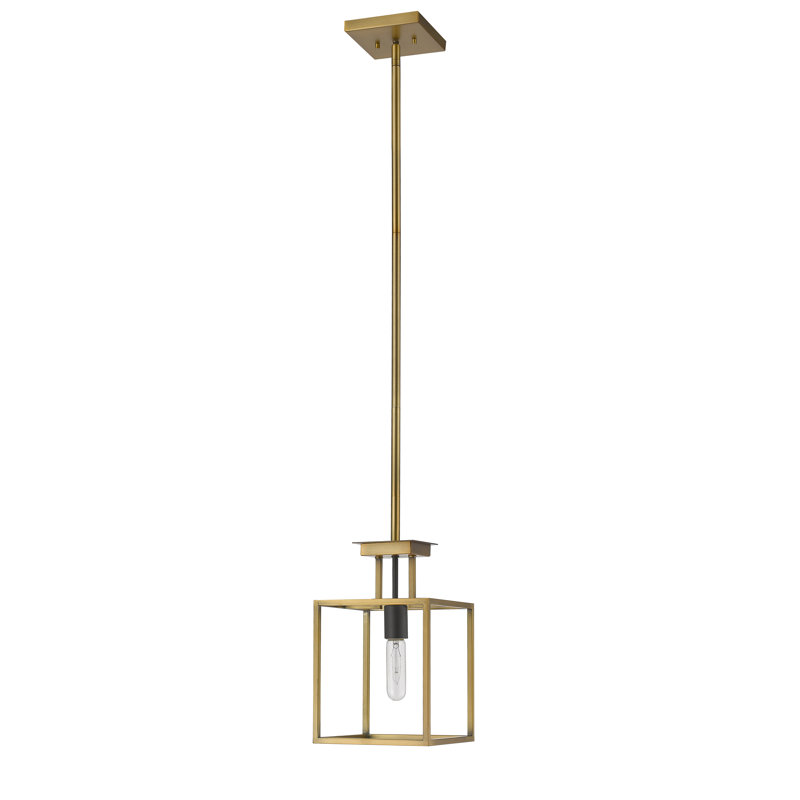 Luminaire suspendu carré 1 lumières Bedsworth, Vieux laiton / bronze