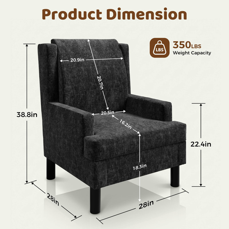Fauteuil d'appoint à oreilles MidCentury, Black