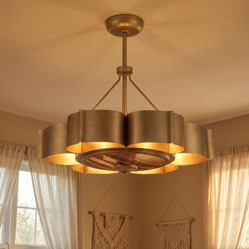 Budd 31" 6-Light Fandelier in Gold Patina with Remote Control, Gold Patina