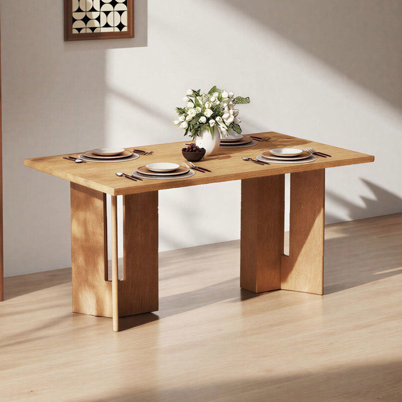 60''W Rectangular Wood Dining Table With Cutout Table Legs For Dining Room And Living Room, Natural Wood Wash