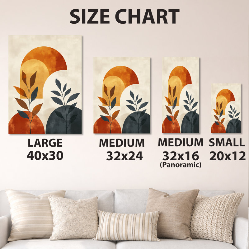 Orange et noir minimaliste géométrique botanique - Boho abstrait, décoration murale en métal, L 30 po x H 40 po