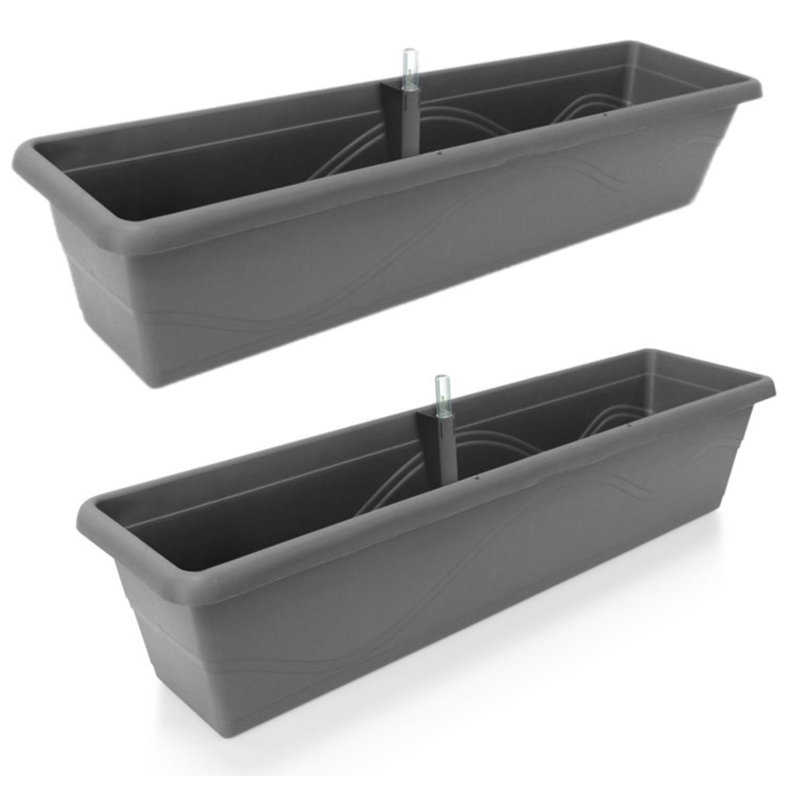 Aashma Self-watering Planters, Troughs, Flower Pots for Balcony Rails, 17cm H x 39cm W x 20.5cm D, 2, Anthracite