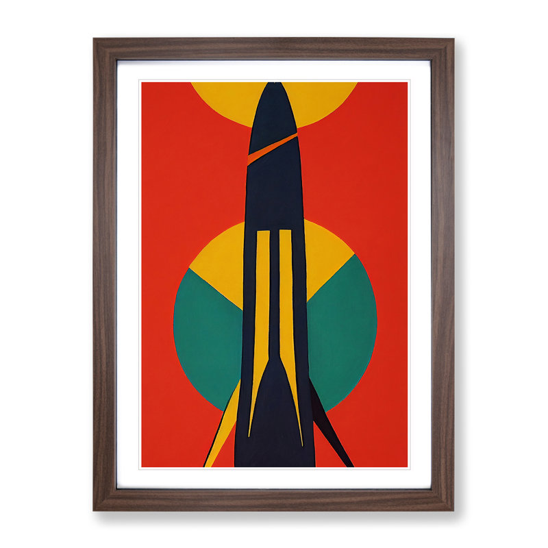 Retro Spaceship Rocket No.3 - Wall Art, 34cm H x 25cm W x 2cm D, Walnut Framed
