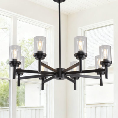 Modern Black Chandeliers, 8 Light Dining Room Light Fixtures Over Table, Farmhouse Glass Chandelier For Kitchen, Dining Room, Foyer, Entryway