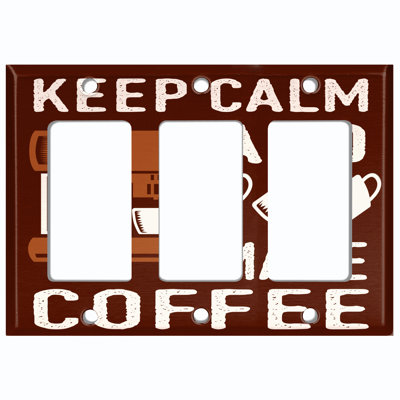Metal Light Switch Plate Outlet Cover (Keep Calm And Make Coffee Brown - Triple Rocker)