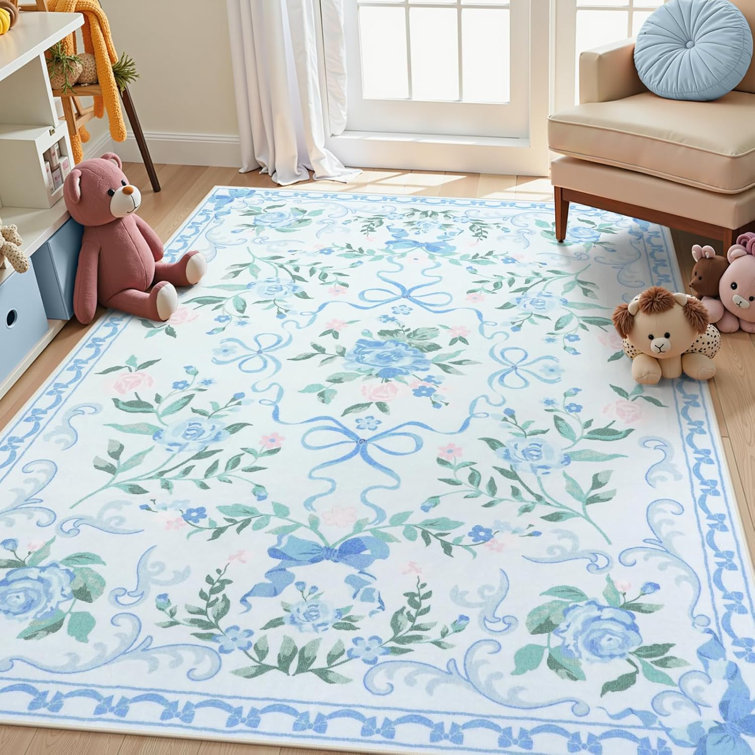 Kaldi Floral Washable Area Rug Non-Slip Stain Resistant Low-Pile Boho Large Indoor Throw Carpet