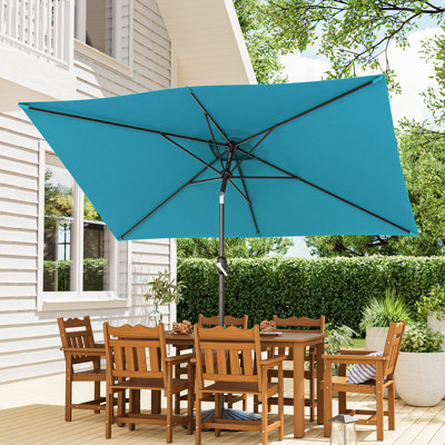 Doralia 10' Rectangular LED Outdoor Patio Market Umbrella with Push Button Tilt, All-Weather Table Umbrella for Deck Backyard Garden