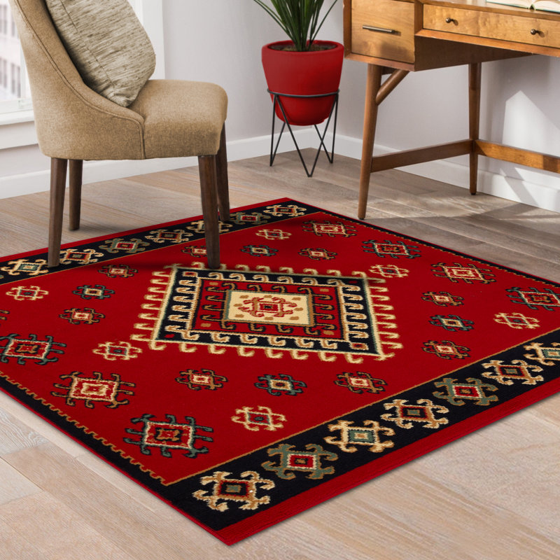 Padillo Geometric Area Rug, Square 5', Red