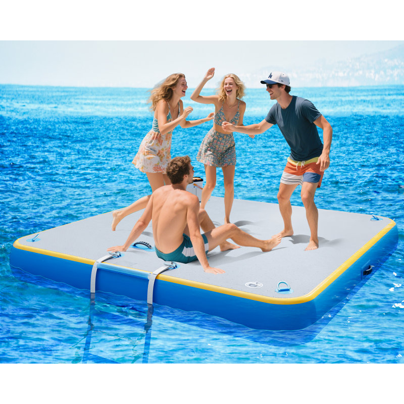 AMERLIFE Inflatable Floating Dock, Non-Slip Air Dock Platform Floating Island Raft with Detachable Ladder and Water Zone for Pool Lake Beach Ocean