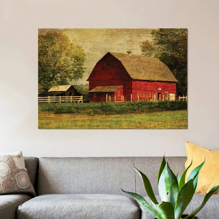 «Grange», Tee Studios, «Red Barn», impression sur toile, H 26 po x l 40 po x P 1,5 po, Pas de tapis, Toile tendue