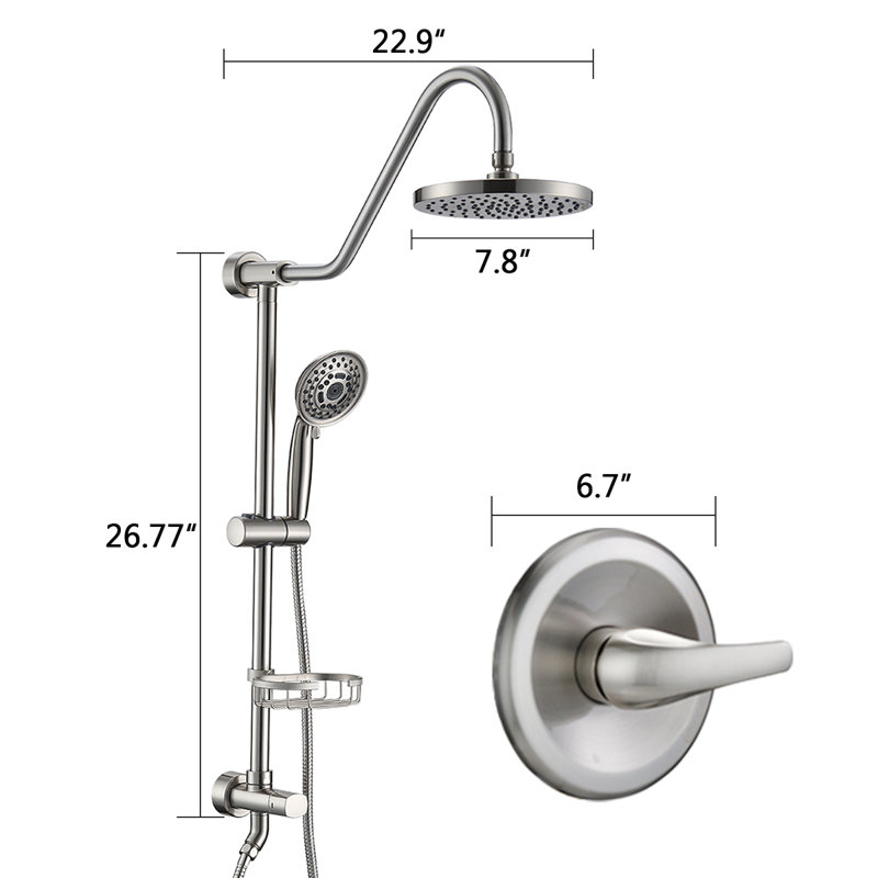 Shower Head With Handheld Shower System With 8" Rain Shower Head (Rough-In Valve Included), Brushed Nickel