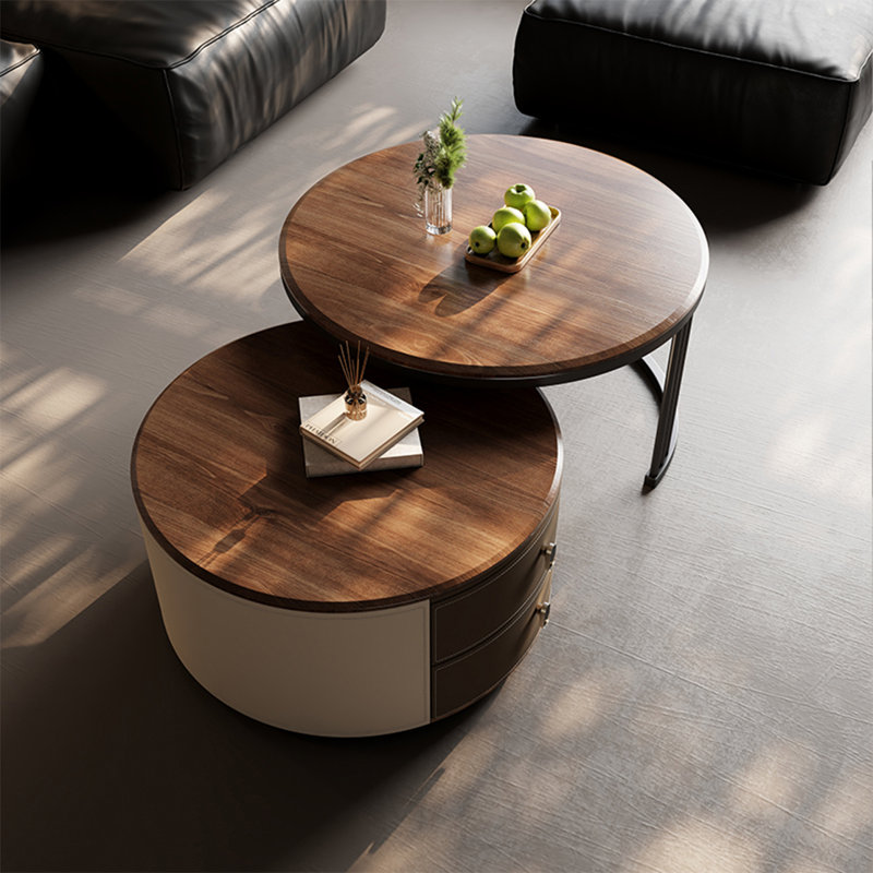 Combinaison simple de table basse ronde, Noyer foncé, H 17,7 po x L 31,5 po x l 31,5 po