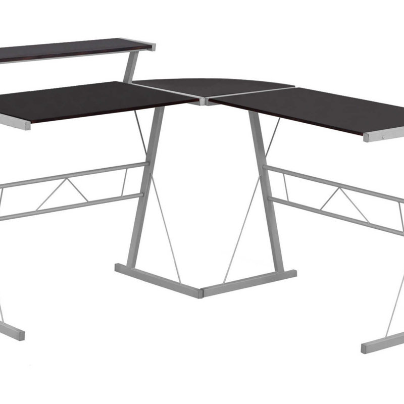 Bureau d'ordinateur, bureau personnel, coin, forme de L, travail, ordinateur portable, stratifié, métal gris, contemporain, moderne