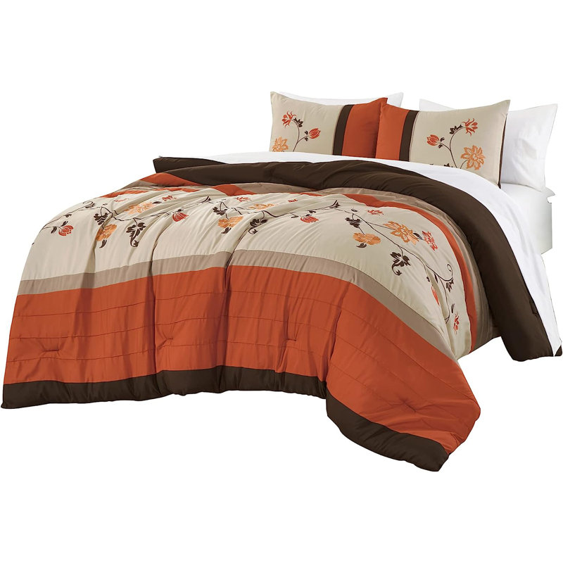 Daphne 7-Piece Floral Embroidery Comforter Set with Sheets, California King Comforter + 2 King Shams