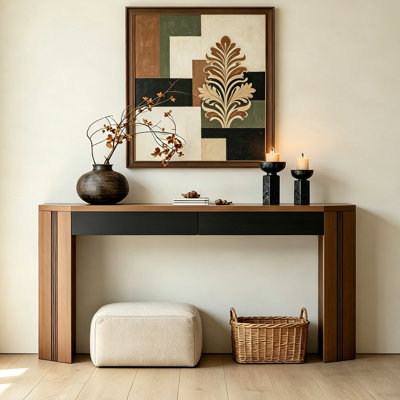 Mid‑Century Solid Pine Wood Console Table
