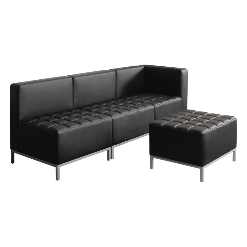 Black Tufted Upholstered Armless Slipper Chair with Steel Legs