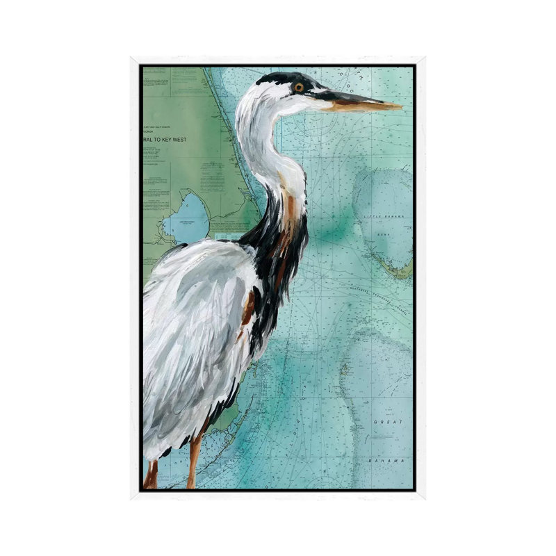 Key West Crane by Carol Robinson - Print on Canvas, White Framed, 66.04 cm H x 45.72 cm W