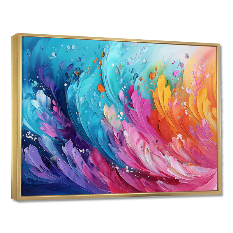 Nurul bleu et mauve arc-en-ciel rêve Op Art Fragments II - Op Art Wall Art Decor, H 34 po x l 44 po, Doré