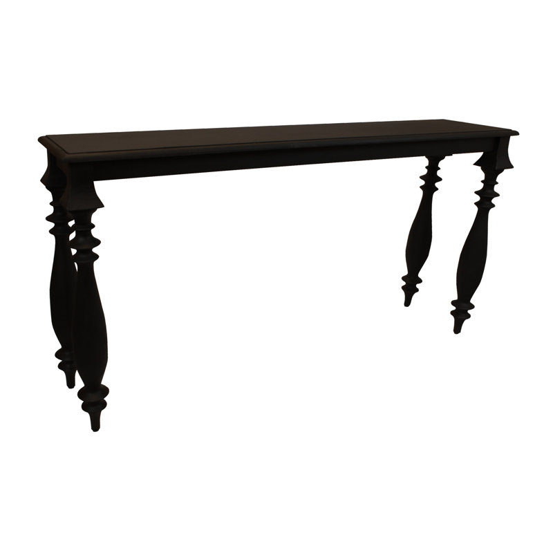 54" Black Solid Wood Distressed Console Table