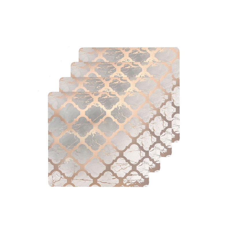 Tapis de table de salle à manger Placemats, L 18 po x L 12 po, Blanc/Or rose