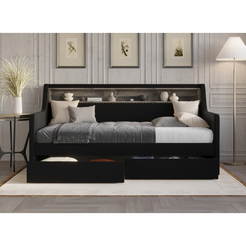 Amylah Upholstered Storage Daybed, Black