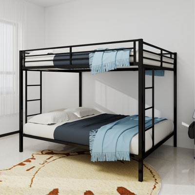 Multi - Functional Square Tube Iron Bunk Bed, Full - Size Upper & Full - Size Lower Bed, Robust Metal Frame Resists Wear, Ideal For Optimizing Vertical Space In Any Room-Full Size - 137Cm X 190Cm-Blac