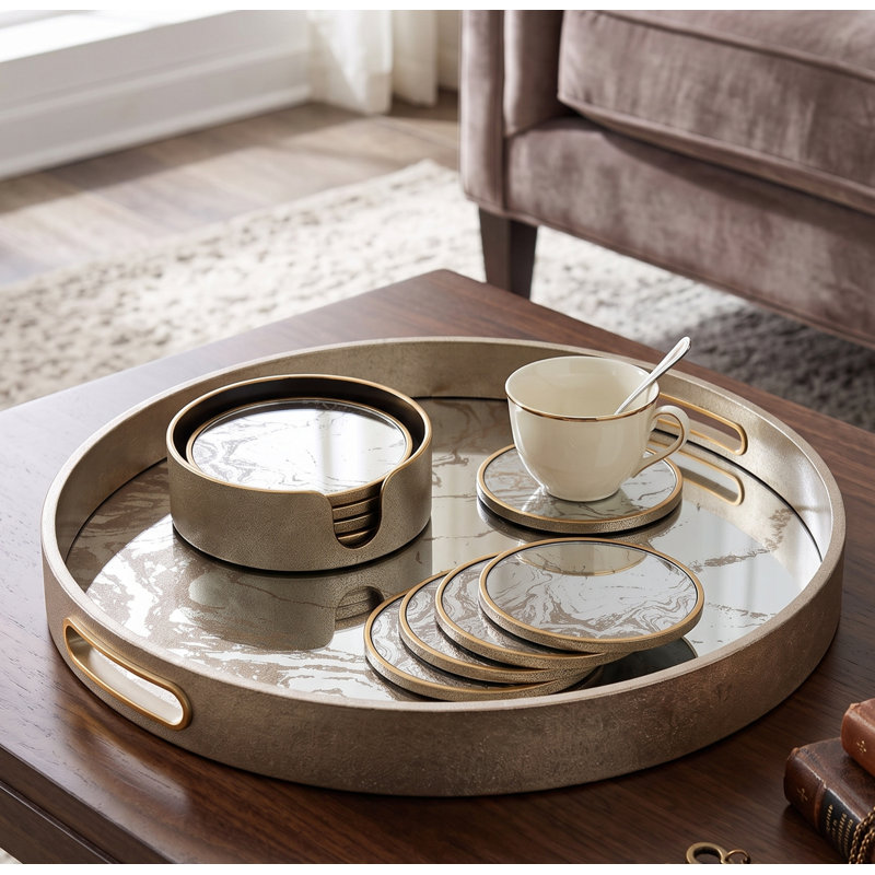 Round 4 Piece Coaster Set With Holder