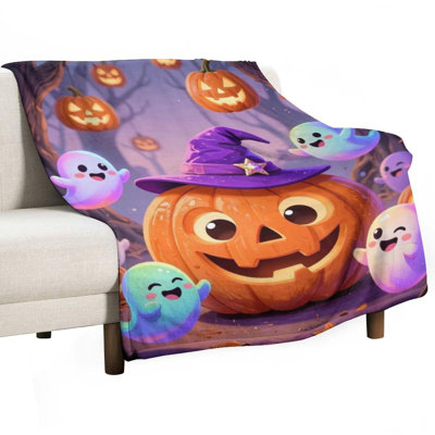Cute Halloween Pumpk Luxury Flannel Throw Blanket, Soft Warm Fuzzy Blanket for Living Room Sofa Bed Home Decor