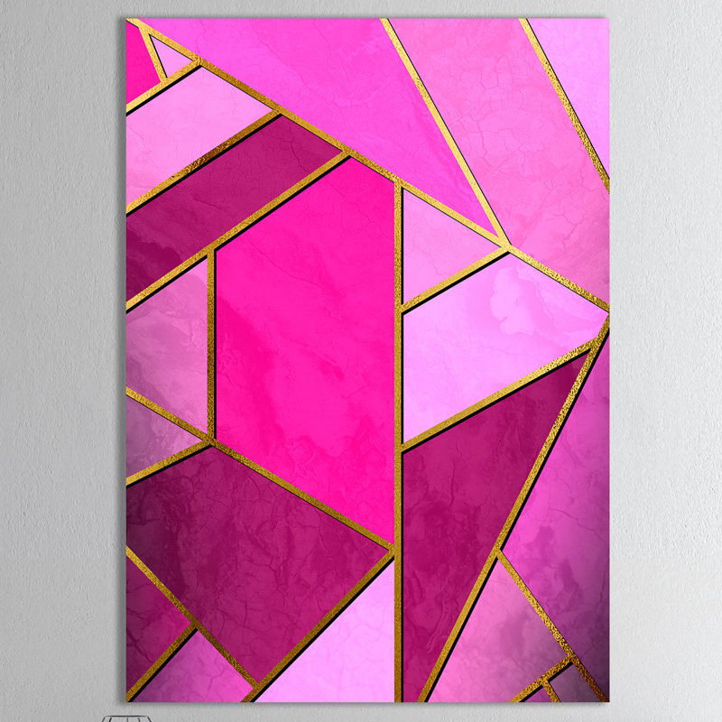 Reproduction d’art sur toile jaune triangulaire sur des nuances de mauve et de rose, H 46 po x l 36 po x P 1,5 po