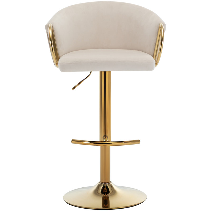 Asuzena Swivel Upholstered Adjustable Height Counter Stool with Metal Frame, Beige