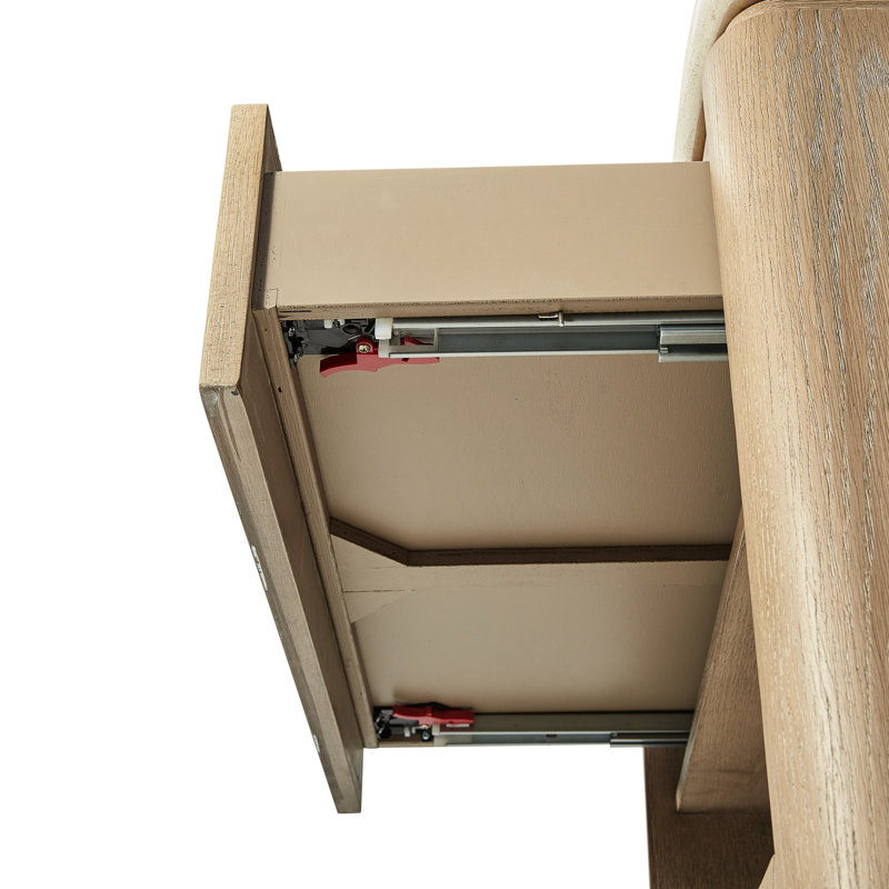 Table de chevet avec deux tiroirs spacieux, tiroir unique avec détails en corde, fonction de fermeture en douceur, recharge pour tablettes, tablette ouverte, surface en pierre, bois massif beige +, 16,73 po de profondeur, 29,06 de largeur, 28,46 de hauteur,