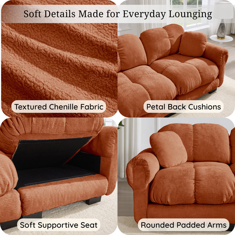 Canapé modulaire en chenille matelassé 3 places avec coussins décoratifs 104 po Fairmont, Terra Cotta