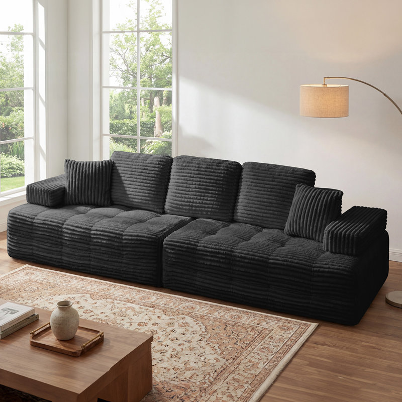 111" Modular Sectional Sofa, 4-seat Oversized Deep Seat Cloud Couch, No Assembly Required, Convertible Straight Sofa To L-shaped For Living Room, Apartment & Home, Black