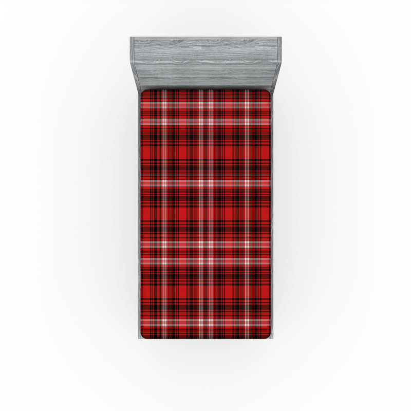 Drap-housse Ambesonne, paquet de 2, Écarlate / noir / motif écossais blanc, Drap-housse de taille simple