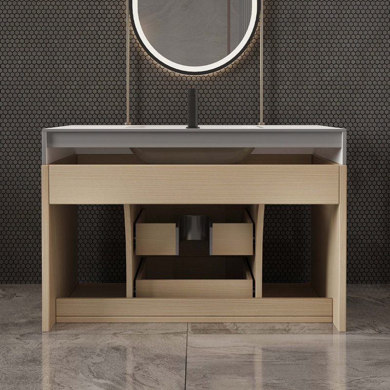 Ensemble de meuble-lavabo mural flottant 29,9 po, Bois, Blanc et noir