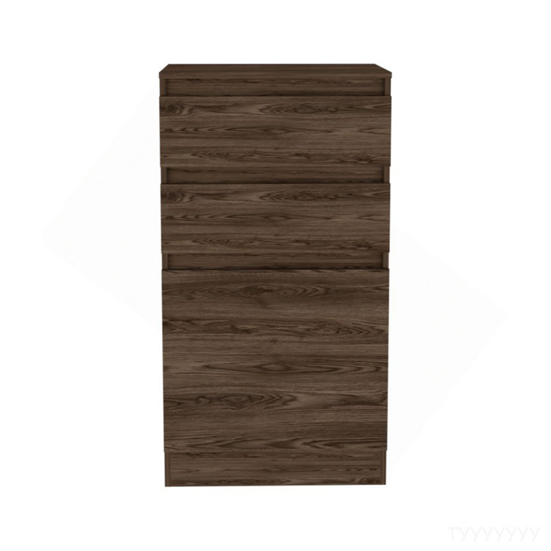 Dresser 43"H, Jewelry Box, Mirror, Single Door Cabinet, Two Drawers, Dark Walnut, Brown
