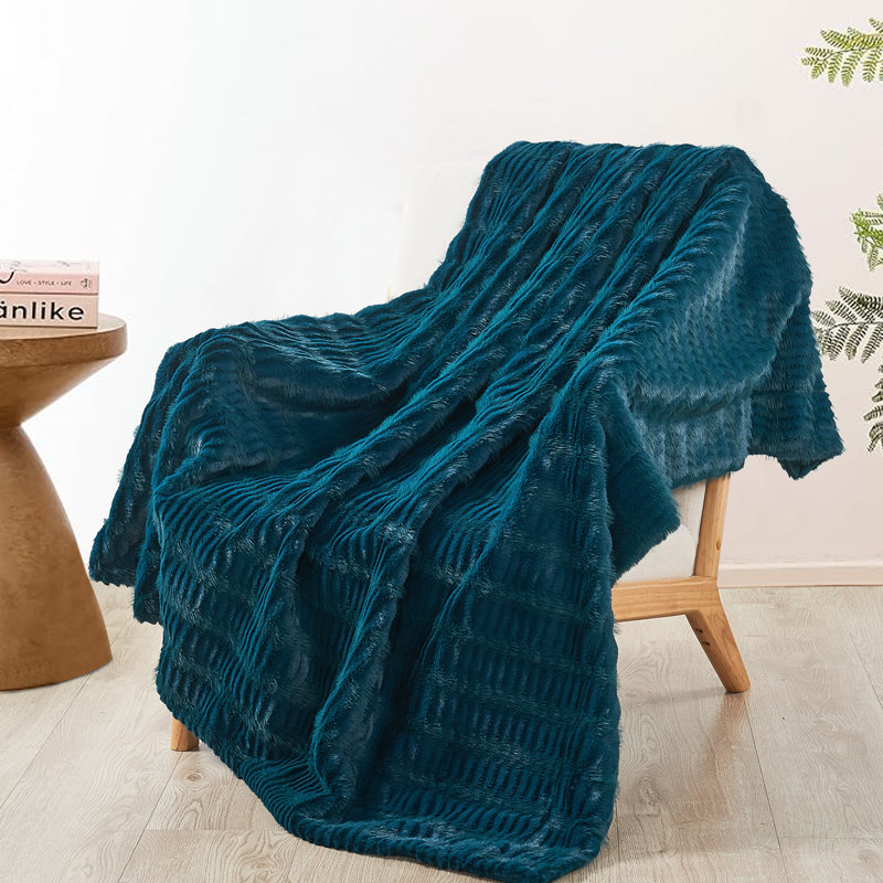 Shaggy Wavy Faux Fur Throw, Teal