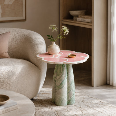 Floral Pink Jade Side Table