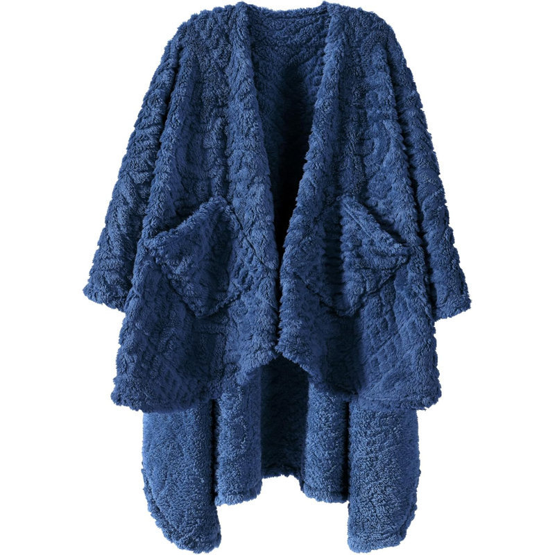 Jeté en sherpa avec poches Wearable, Bleu foncé