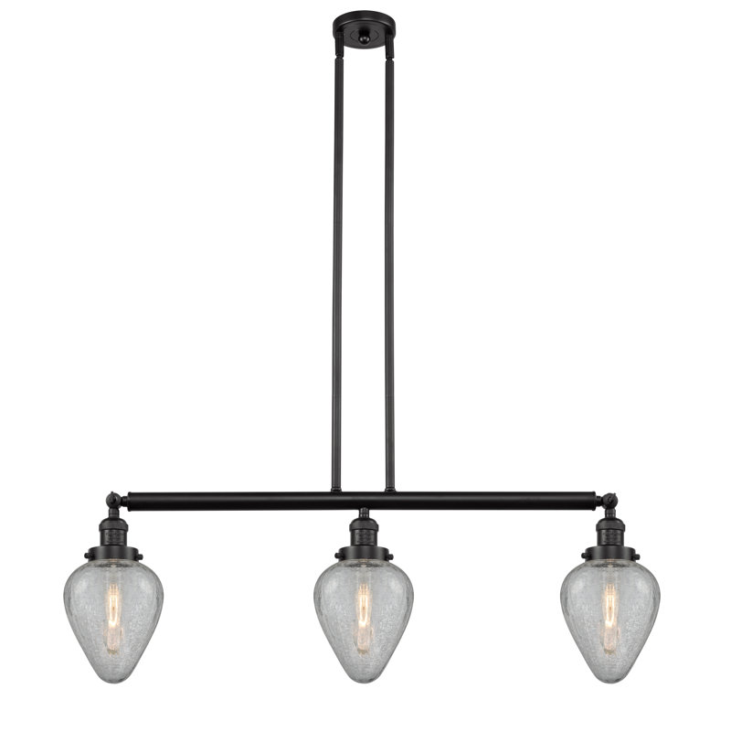 Luminaire suspendu pour îlot de cuisine 3 lumières Shauna, Transparent craquelé, DEL, Bronze huilé