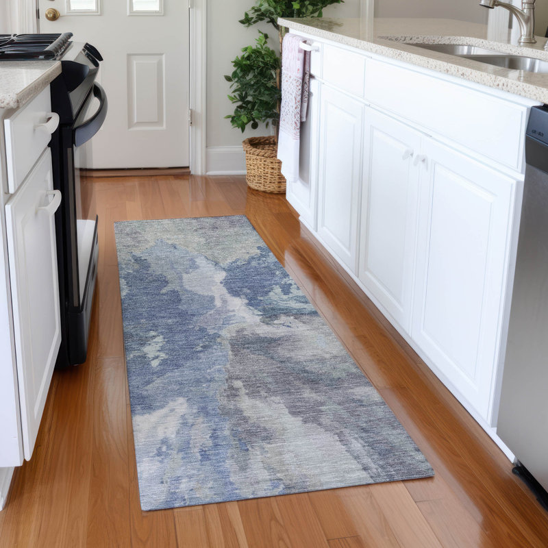 Machine Washable Indoor/Outdoor Claudian ACN1632 Denim Rug, Runner 2'3" x 7'6"